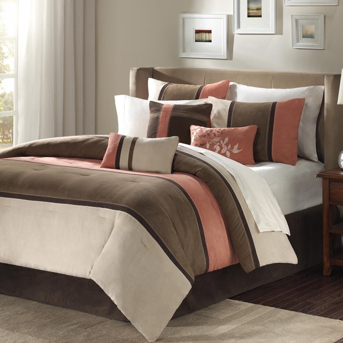 Khaki Brown Microsuede Comforter Set 