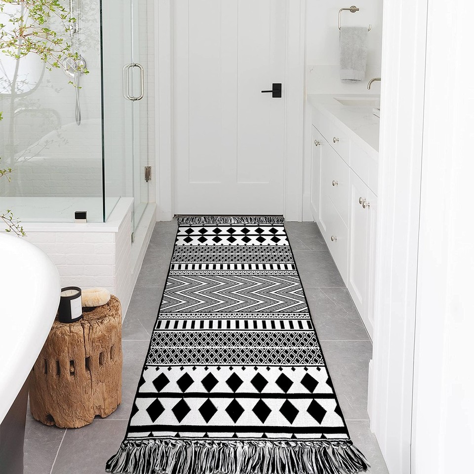Kitchen Hallway Runner Rug 2'x6' Boho Black White Entryway Runner Rugs