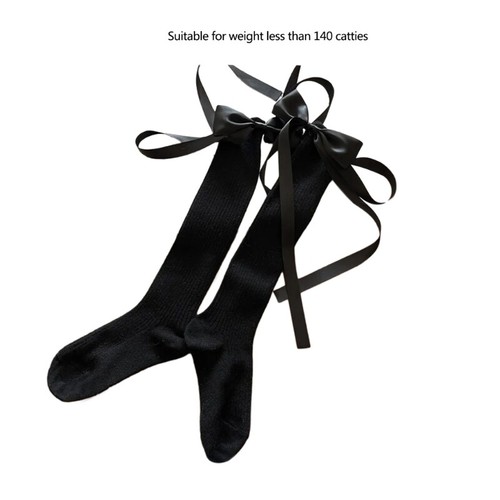 Ladies Knee Length Wool Socks with Ribbon Bows Embellishment Boot Stockings - Picture 8 of 10