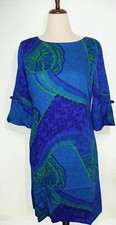 VTG 60's McInerny Hawaii Polynesian Casuals Midi Dress No Sz Tag Blue/ Green