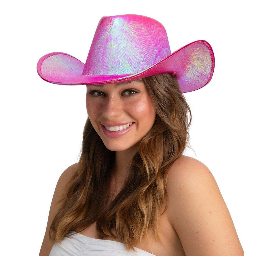 NEW Adult Texan Cowgirl Hat Iridescent HOT PINK Pop Concerts Hen Party Swifties!