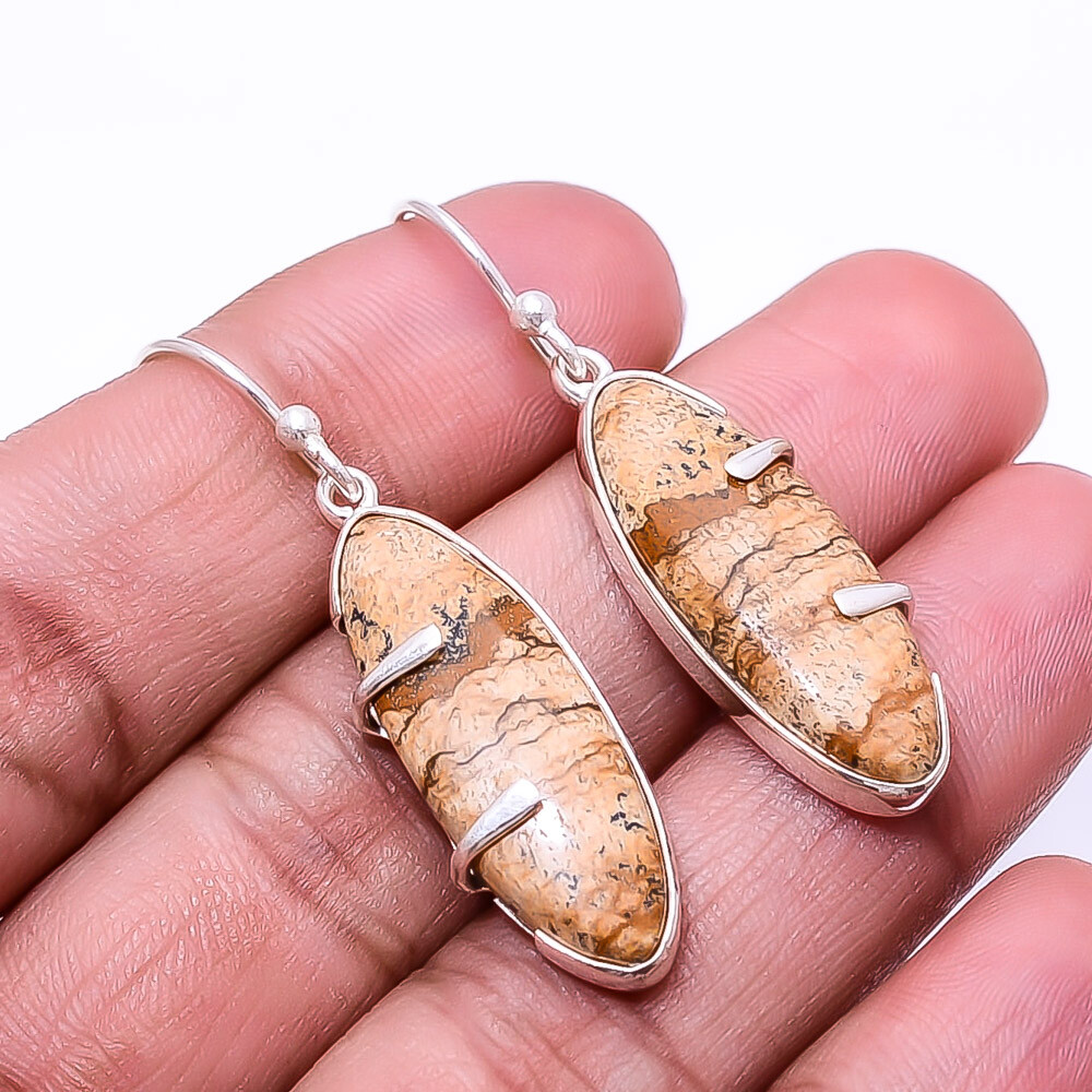 Natural Picture Jasper -Oregon Gemstone 925 Sterling Silver Earring 1.72