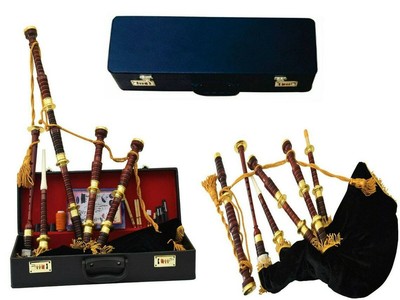 Scottish Highland Rosewood Bagpipe Full Gold Amounts With Hard Case +Tutor Book
