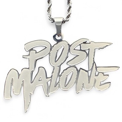 Post Malone Necklace! Etched Stainless Steel Pendant + Steel Chain Posty Stoney