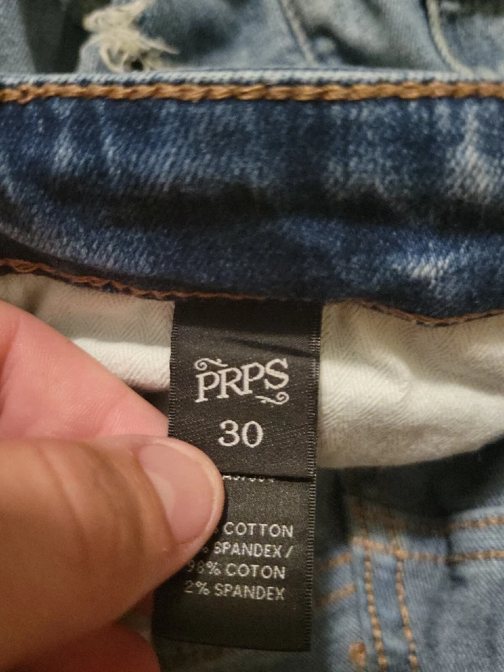 PRPS Le Sabre Slim Stretch Tapered Fit Jeans Blue Distressed Ripped Holes 30x32 - Image 4 of 4