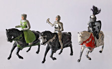 Three Medieval Knights On Horse Cast Lead Made In England