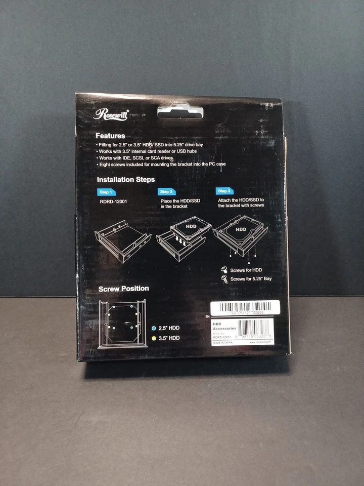 Rosewill 2.5"- 3.5" SSD/HDD Bracket Mounting Kit 5.25" Drive Bay RDRD-12001 - Image 2 of 2