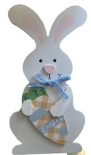 Wooden Easter Bunny Sign Tabletop Decoration 12 Inches High Holding Carrot
