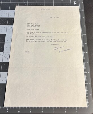 Vintage 1960s ANN LANDERS Signed Letter AUTOGRAPH Little Rock AR Arkansas