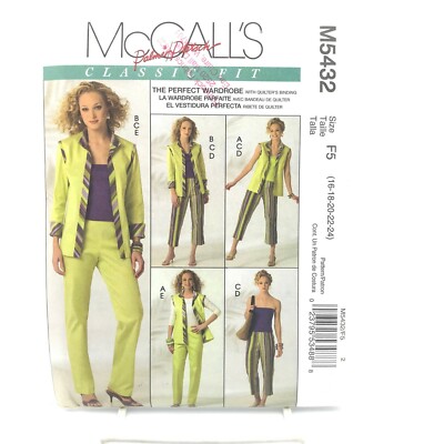 McCalls 5432 Plus Size Vest Jacket Top and Pants Misses Sz 16 24 Pattern
