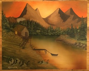 Oil-Painting-034-SUNSET-ON-THE-LAKE-034-on-Canvas-20-034-x-16-034-Art-Landscape-Picasso