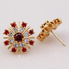 2Ct Lab Created Ruby Cluster Stud Women's Gift Earrings 14K Yellow Gold Finish