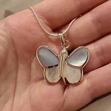Mother of pearl butterfly sterling silver necklace