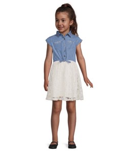 Sweet Butterfly Girls Denim And Lace Tulle Tie Front Dress Size 10-12 NWT