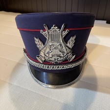Blue and silver crest and red piping, Marching Band Uniform Hat Shako