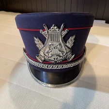 Blue and silver crest and red piping, Marching Band Uniform Hat Shako