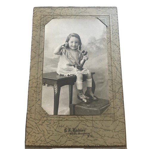 Antique Cabinet Card Photo Adorable Girl With Button Up Shoes Period Phone Rare - Picture 2 of 10