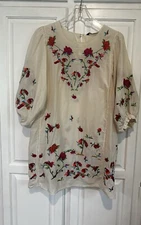 Zara Premium Oversized Shift Dress Size XS Cottage Core Embroidered Boho Blouse