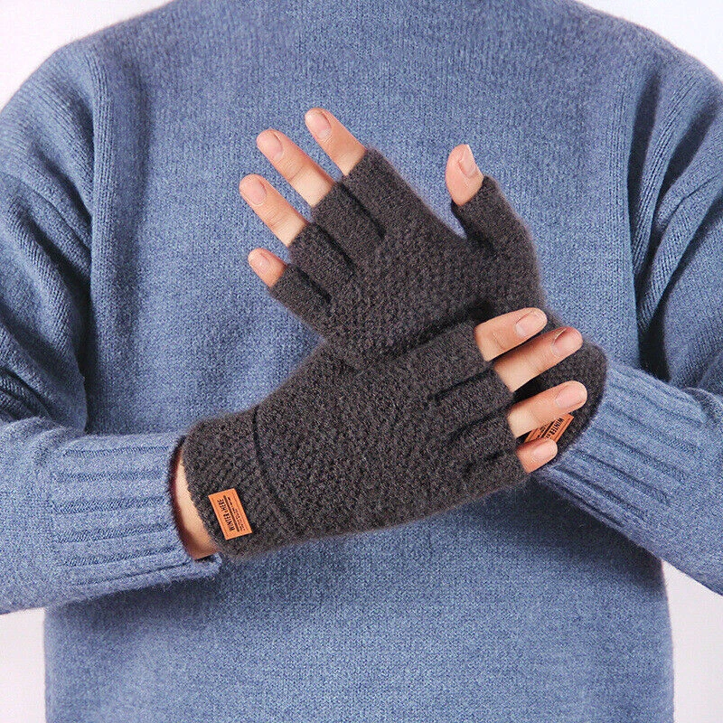 Halbfinger Handschuhe Damen Herren Winter Wärme Gestrickte Arbeitshandschuhe Neu - Bild 2 von 4