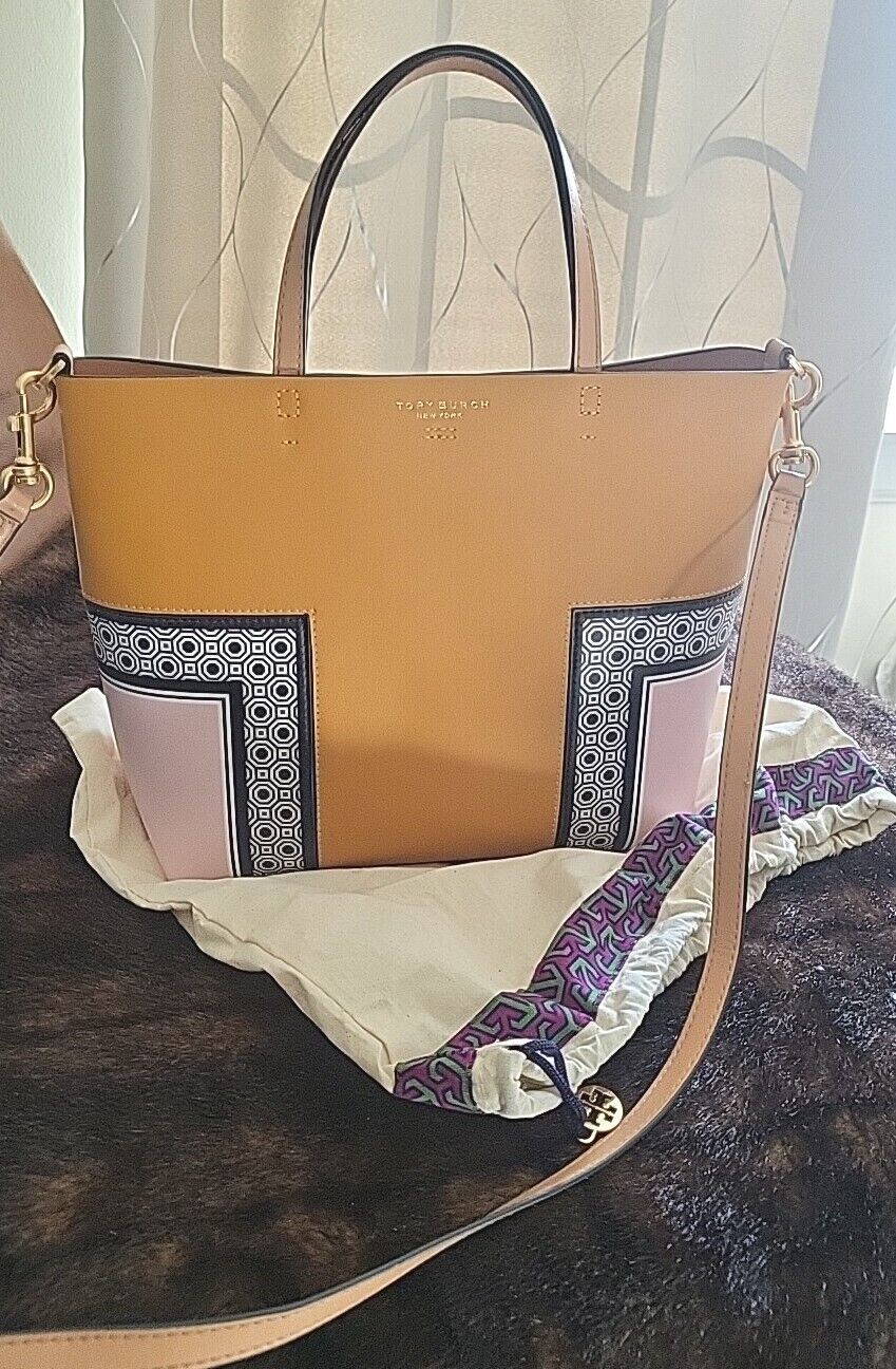 NWOT Tory Burch Block T Tote Sold Out Everywhere! Tan Pink Black White