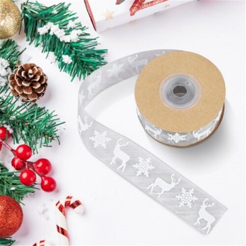 Satin Organza Ribbon Christmas gift Ribbon Wired Snowflake Elk Pattern 10M/Roll - Picture 7 of 11