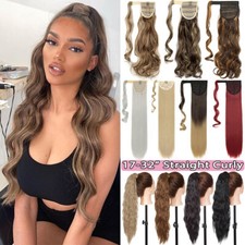 100 Long Real Thick Clip In As Human Hair Extensions Pony Tail Wrap On Ponytail