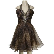 TONY BOWLS NWT 8 Y2K Leopard Halter Animal Print Jeweled Prom Brown Event Dress