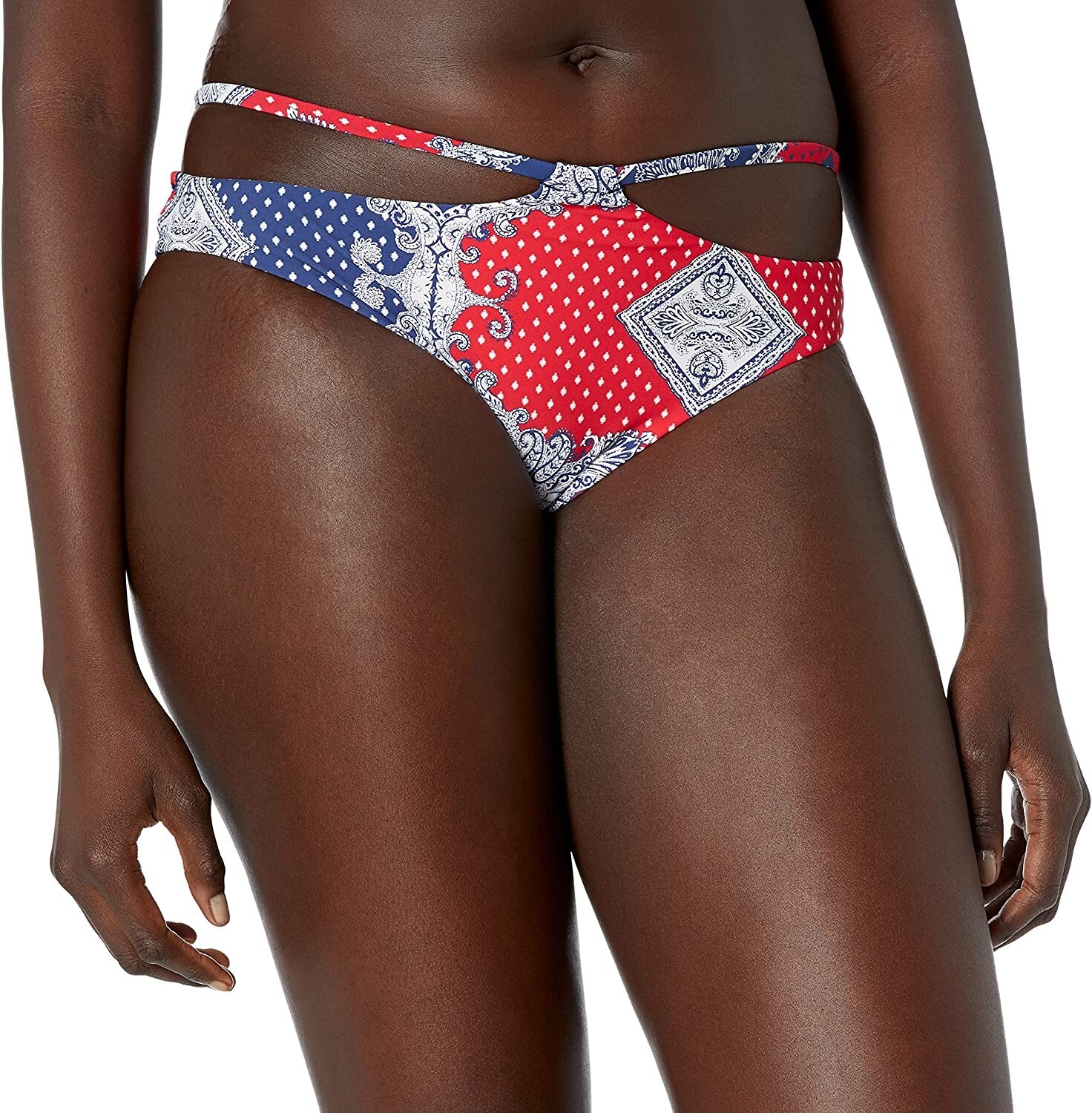 Seafolly Bandana Bay Bikini Brief Size 10 Cut Out Brazilian Chilli Blue Red New