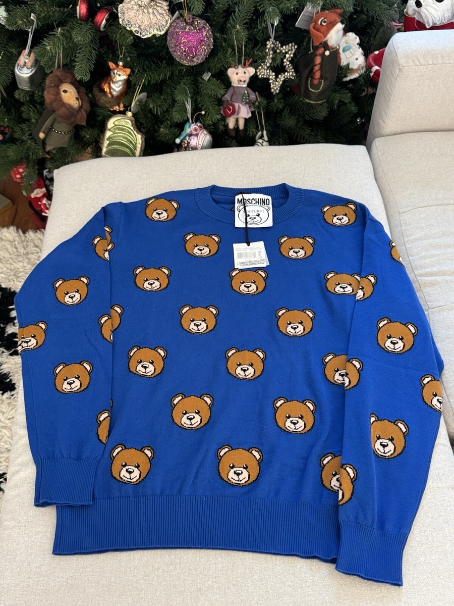 MOSCHINO COUTURE Pink Teddy Bear Jumper Head Cotton Knitted Size S