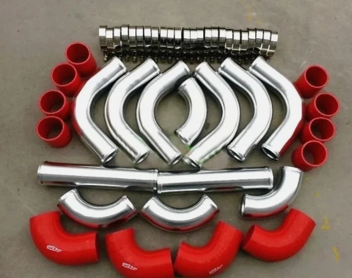 Tubería intercooler turbo aluminio 2.25" 57MM + Manguera CODO ROJO UNIVERSAL Foto 2 de 2