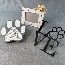 Dog Lover's Gift Set Ceramic Picture Frame Metal  Wood Wall Hangings Puppy Love