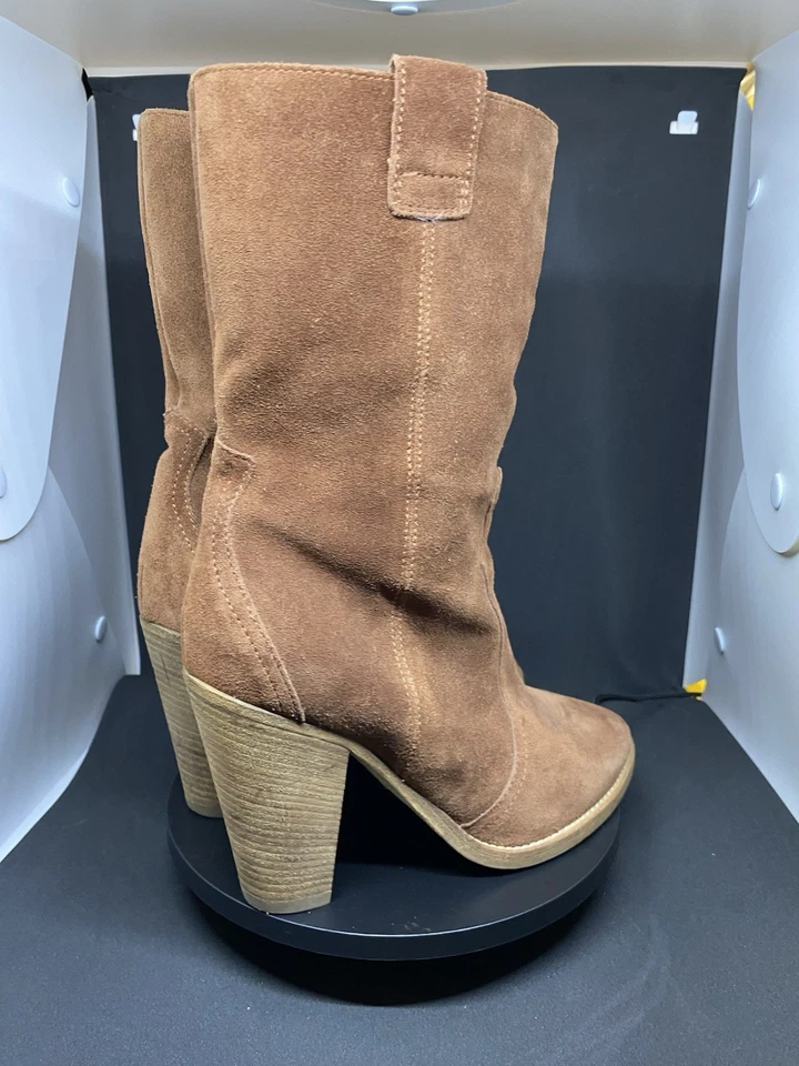 Aquatalia Florence Tan Heeled Women’s Boots Suede Minimalist Design size 8 - Image 3 of 4