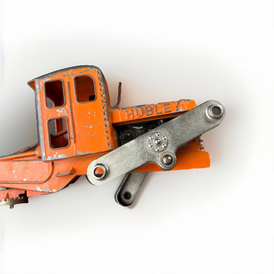 Vintage Hubley Diesel DieCast Orange Construction Road Grader Toy No Tires - Image 2 of 4