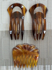3 Vintage Faux Tortoise Shell Side Hair Combs France