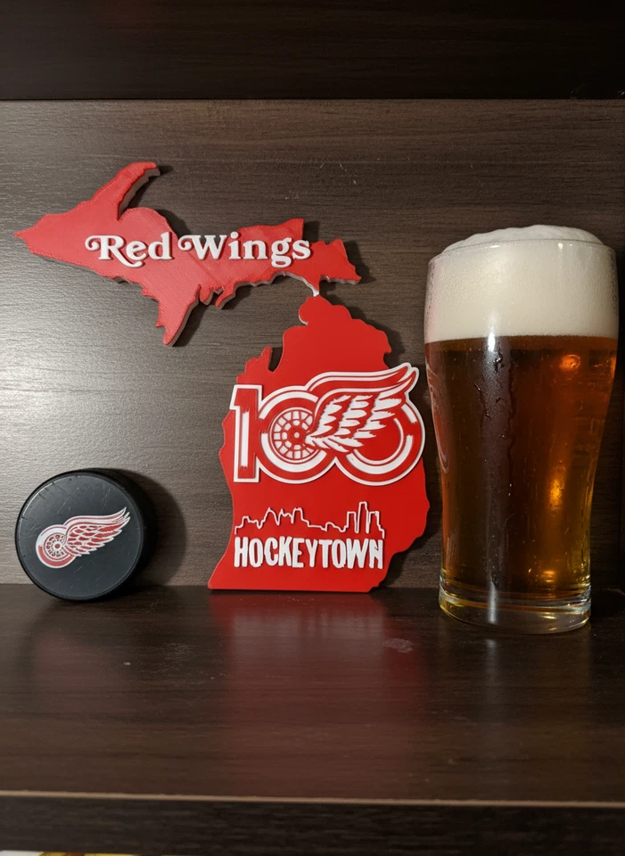 Детройт Red Wings 100-летие Мичиган настенное искусство - хоккейный город 3D знак - Изображение 3 из 3