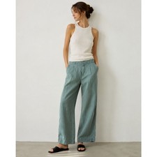 Everlane Green Linen Wide Leg Pleated Pants Trousers  Women's Size 8