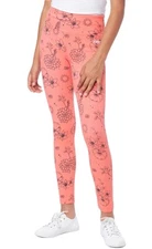 Justice Girls Leggings Coral Size 16/18 Full Length Elastic Waist Flower Graphic