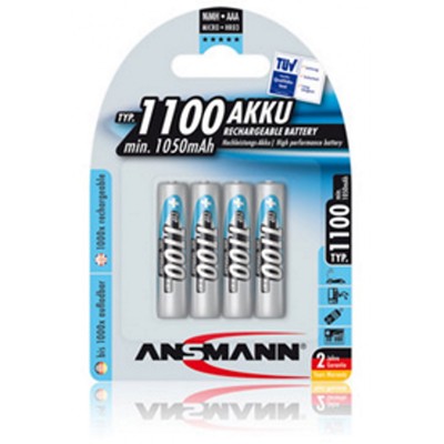 Blister 4 Rechargeable AAA Batteries, HR03, Ni-MH 1100 mAh 1.2V Ansmann