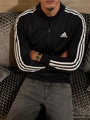 Adidas Herren Trainingsjacke | Streetwear | Schwarz, Weiß | 3-Streifen | Y2K |