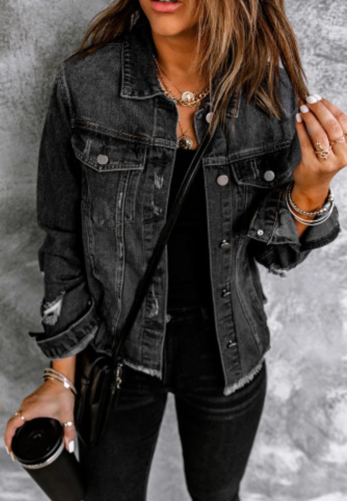 NEW Black Denim Jean Distressed Coat Jacket pick S M L XL