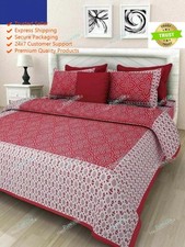 Handmade Red For Occasion Pure Cotton Double Bed Sheet With 2 Pillow Cover