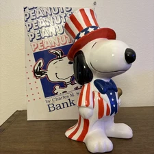 Vintage NIB Willitts 10" Snoopy Uncle Sam Ceramic Bank