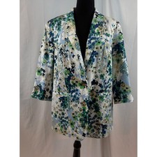 Chic Floral Blazer Lightweight 3/4 Sleeve Open Front Jacket Women's Size 14