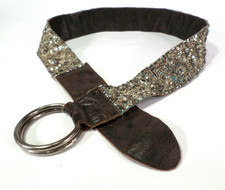 Hollister Leather Belt Medium Large 38 Rhinestone Sequin Bling Blue Green