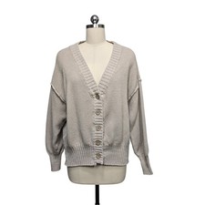 Free People Beach Beige Textured Knit Button Front Cardigan Sweater Women Medium