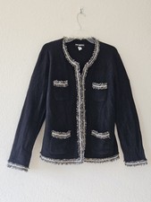 Karl Lagerfeld Wool Blend Tweed Fringe Cardig...