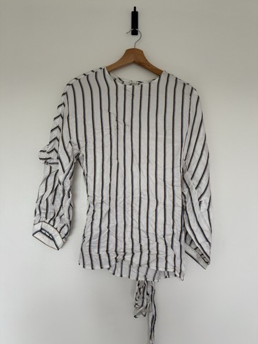 YAYA Women Blouse Size 36 UK 8 10 Off White Stripe Tie Waist NWT Viscose RRP £75