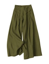 Women' s Culottes Linen Blend Wide Leg Pants Elastic Waist Casual Palazzo Tro...