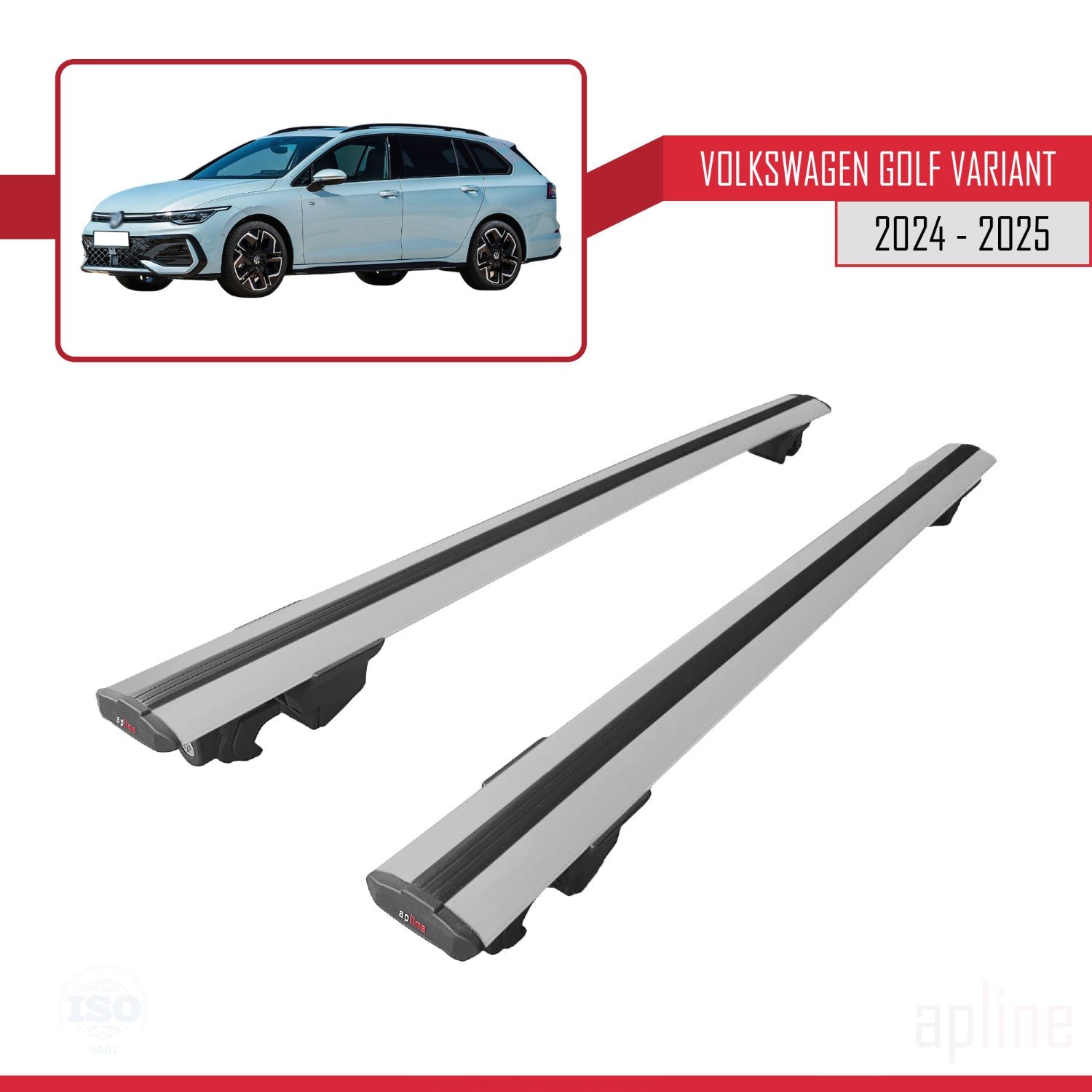 Barres de toit HOOK en aluminium gris pour Vw Golf Variant 2024-2025 - 4
