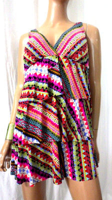 NWT ROATAN PLUS SZ 2X MOLDED CUP 1 PIECE TIERED EMPIRE WAIST BUST 44 SWIM DRESS